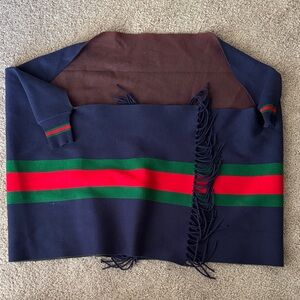 Elegant Navy Scarf with Red and Green Stripes